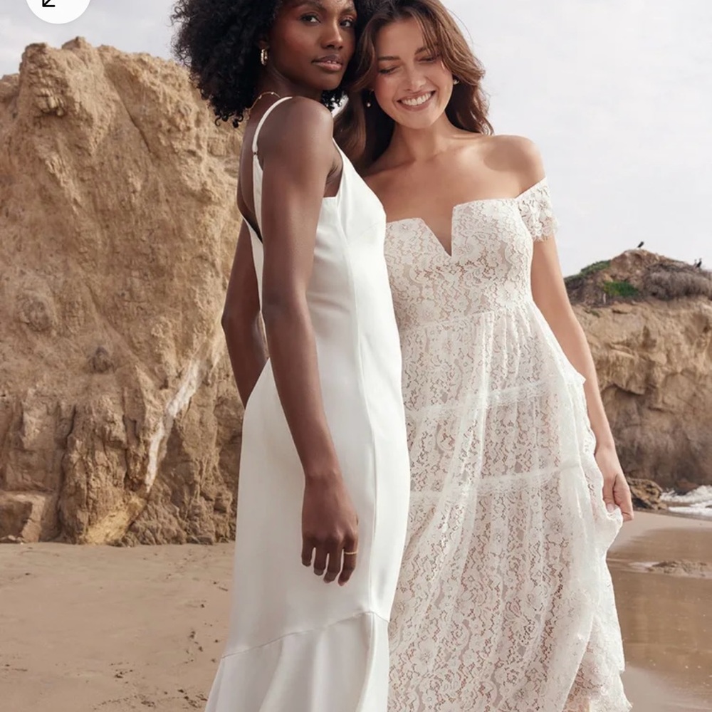 Lulu's Strapless White Lace Dress